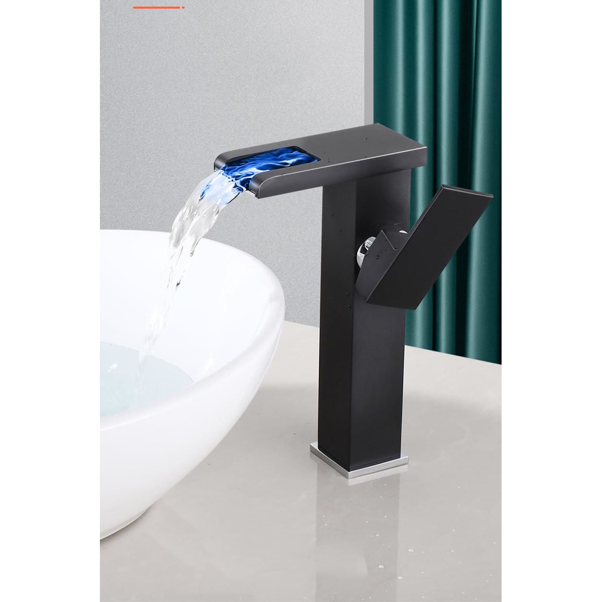 Baterie chiuveta baie, Blackswan, Tip M187, model negru inalt cu pipa tip cascada si LED, dimensiune 24 cm — imaginea 3