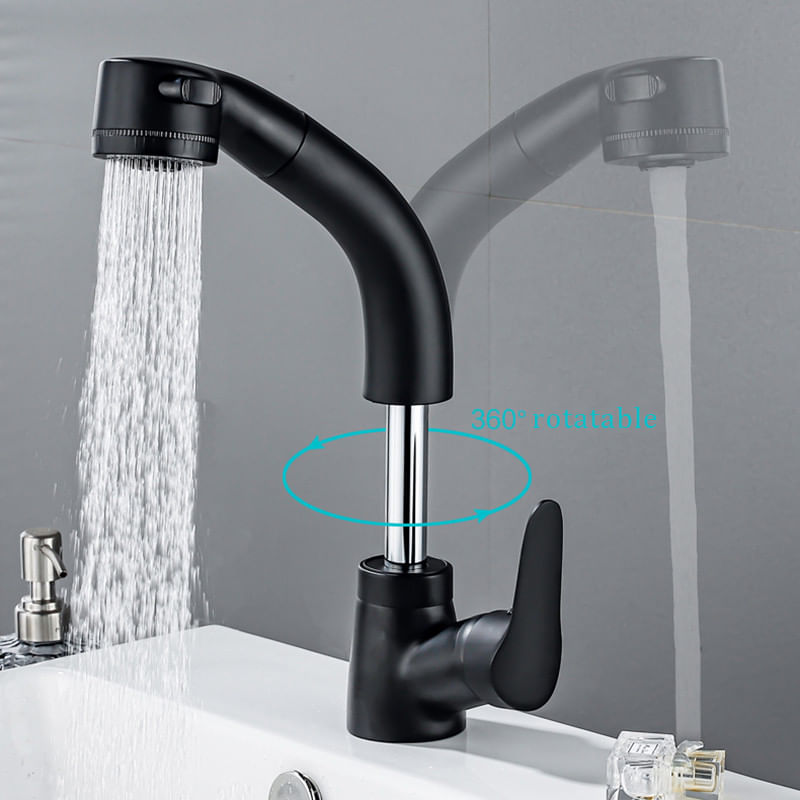 Baterie chiuveta baie, Blackswan, Tip M176, model negru mat cu pipa retractabila, dimensiune 24 cm — imaginea 5