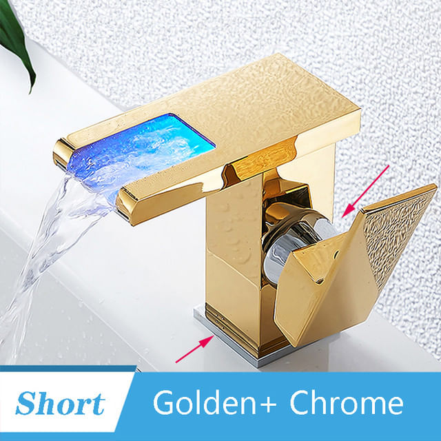 Baterie chiuveta baie, Blackswan, Tip M191, model auriu/ crom scurt cu pipa tip cascada si LED, dimensiune 12.5 cm — imaginea 4