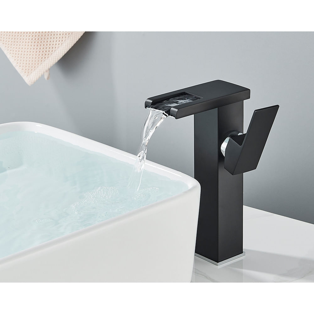 Baterie chiuveta baie, Blackswan, Tip M187, model negru inalt cu pipa tip cascada si LED, dimensiune 24 cm — imaginea 4