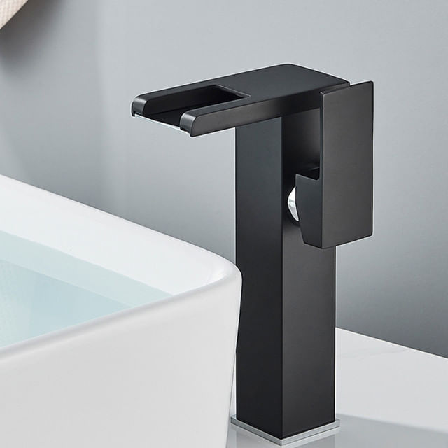 Baterie chiuveta baie, Blackswan, Tip M187, model negru inalt cu pipa tip cascada si LED, dimensiune 24 cm — imaginea 6