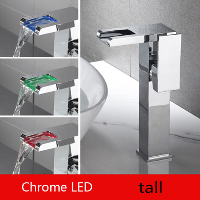 Baterie chiuveta baie, Blackswan, Tip M189, model crom inalt cu pipa tip cascada si LED, dimensiune 24 cm — imaginea 3
