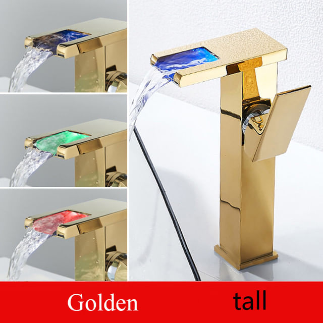 Baterie chiuveta baie, Blackswan, Tip M193, model auriu inalt cu pipa tip cascada si LED, dimensiune 24 cm — imaginea 3