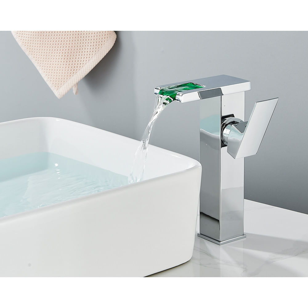 Baterie chiuveta baie, Blackswan, Tip M189, model crom inalt cu pipa tip cascada si LED, dimensiune 24 cm — imaginea 4