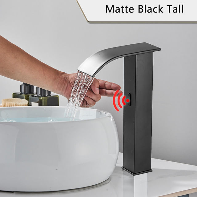 Baterie chiuveta baie, Blackswan, Tip M184, model negru inalt cu pipa tip cascada si senzor, dimensiune 31 cm — imaginea 2