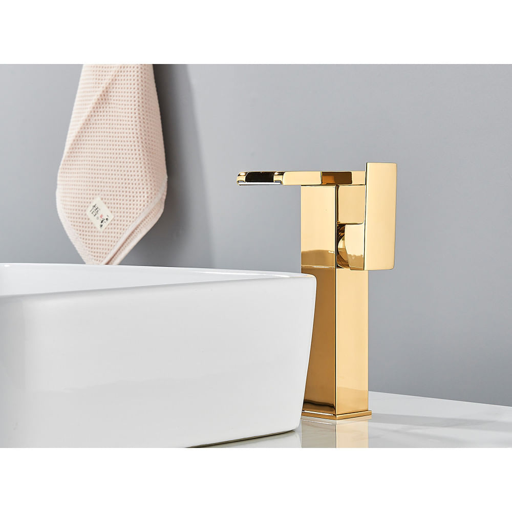 Baterie chiuveta baie, Blackswan, Tip M193, model auriu inalt cu pipa tip cascada si LED, dimensiune 24 cm — imaginea 4
