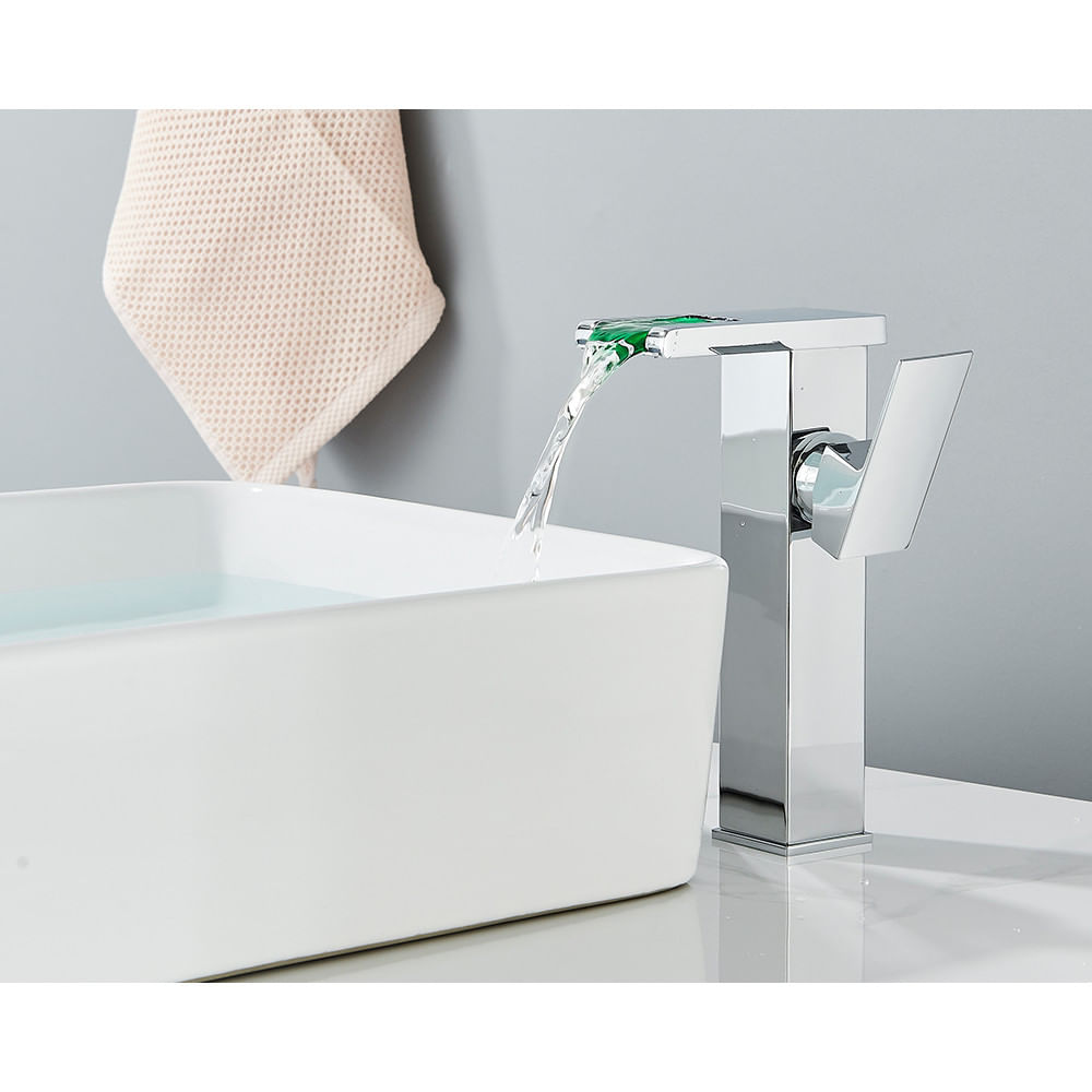 Baterie chiuveta baie, Blackswan, Tip M189, model crom inalt cu pipa tip cascada si LED, dimensiune 24 cm — imaginea 5