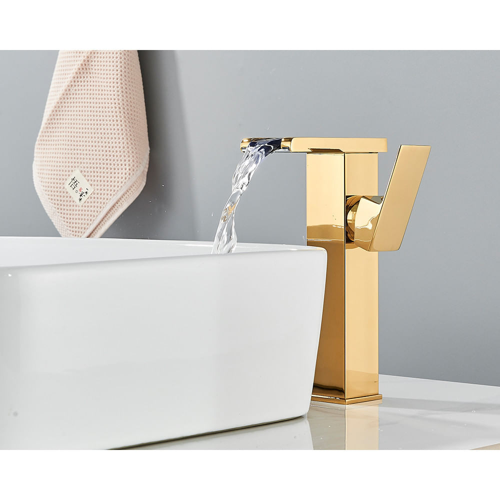 Baterie chiuveta baie, Blackswan, Tip M193, model auriu inalt cu pipa tip cascada si LED, dimensiune 24 cm — imaginea 5