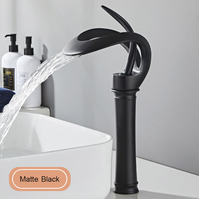 Baterie chiuveta baie, Blackswan, Tip M217, model negru cu pipa tip cascada si montare pe blat, dimensiune 34 cm — imaginea 2
