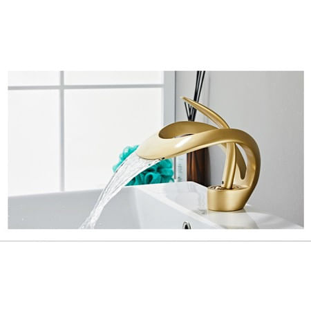 Baterie chiuveta baie, Blackswan, Tip M214, model auriu mat cu pipa tip cascada, dimensiune 15 cm — imaginea 4