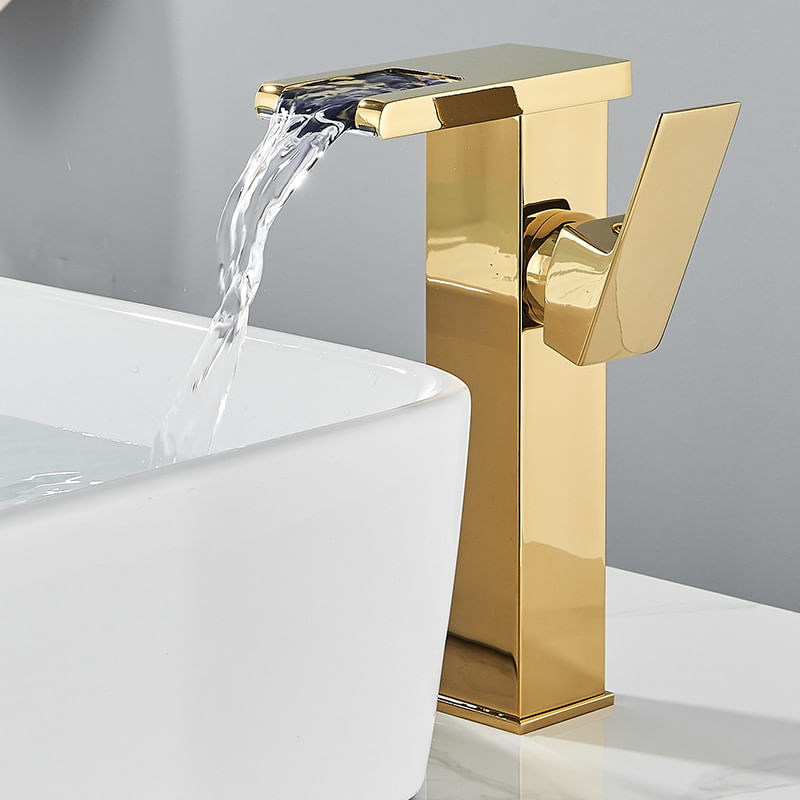 Baterie chiuveta baie, Blackswan, Tip M193, model auriu inalt cu pipa tip cascada si LED, dimensiune 24 cm — imaginea 6
