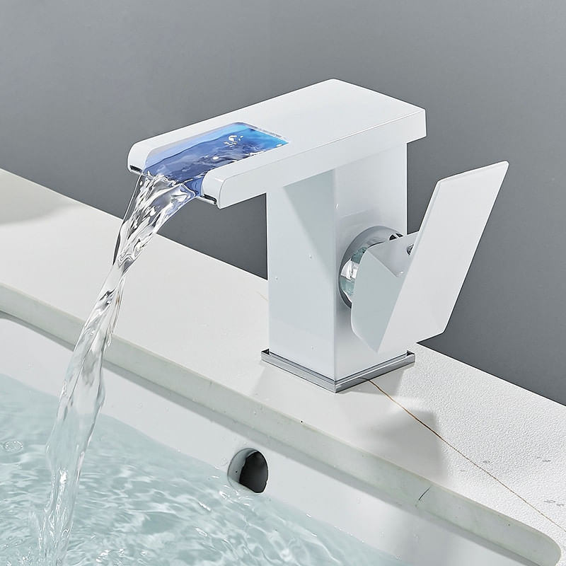 Baterie chiuveta baie, Blackswan, Tip M190, model alb scurt cu pipa tip cascada si LED, dimensiune 12.5 cm — imaginea 2