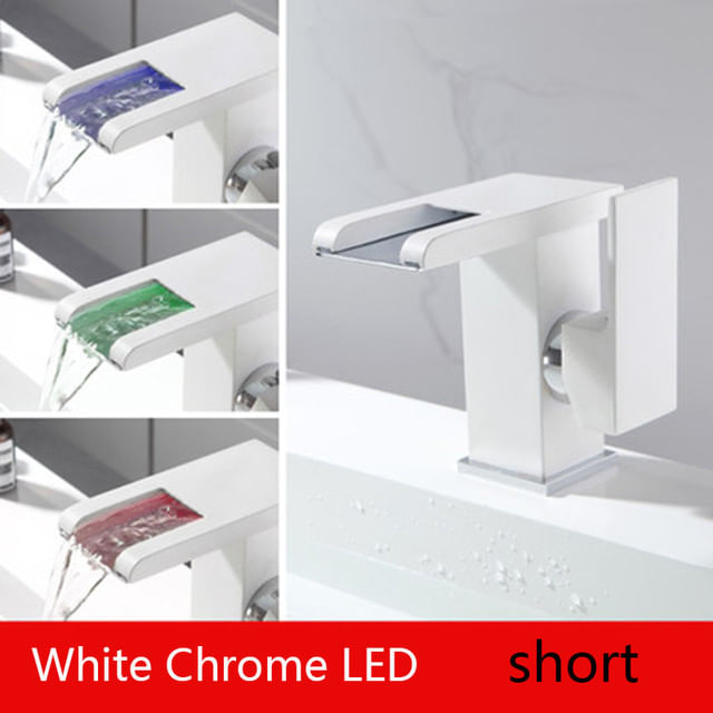 Baterie chiuveta baie, Blackswan, Tip M190, model alb scurt cu pipa tip cascada si LED, dimensiune 12.5 cm — imaginea 3