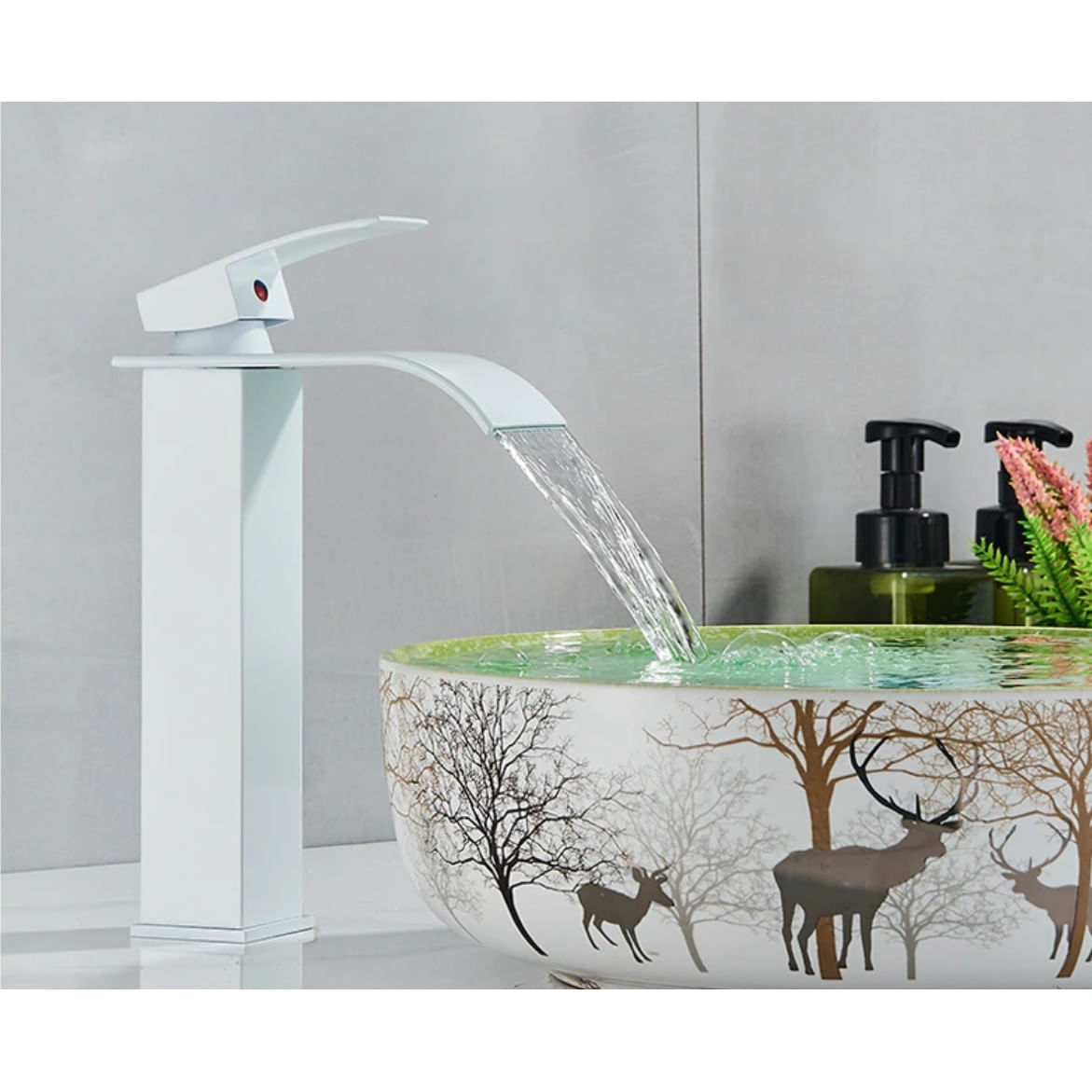 Baterie chiuveta baie, Blackswan, Tip M161, model alb mat cu pipa tip cascada, dimensiune 25 cm — imaginea 5