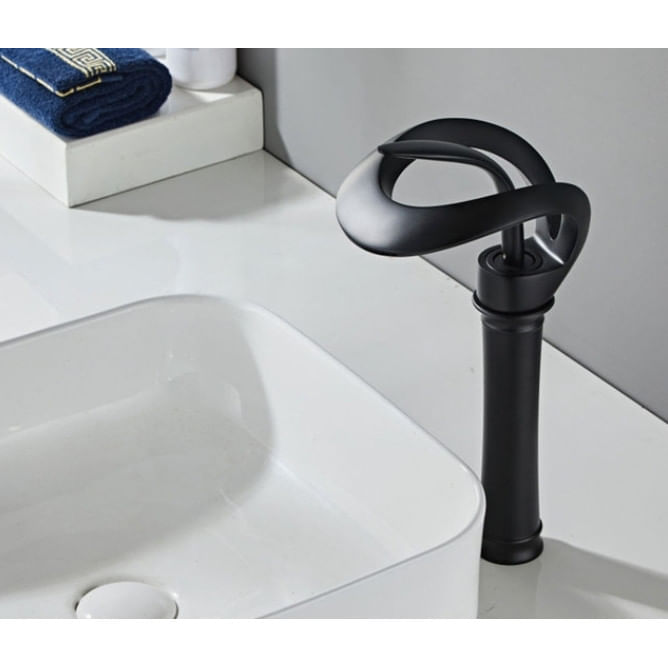 Baterie chiuveta baie, Blackswan, Tip M217, model negru cu pipa tip cascada si montare pe blat, dimensiune 34 cm — imaginea 5