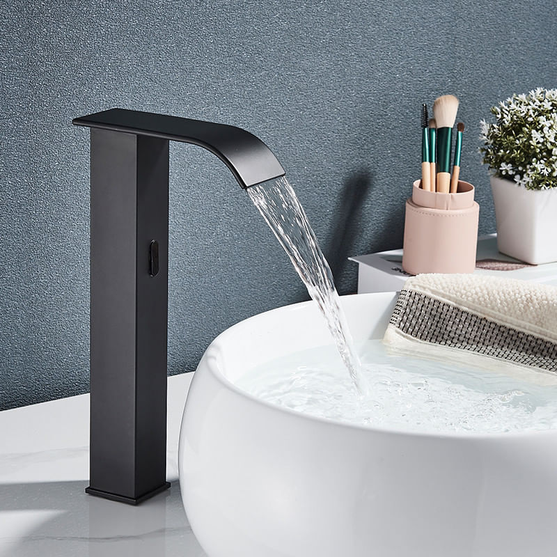 Baterie chiuveta baie, Blackswan, Tip M184, model negru inalt cu pipa tip cascada si senzor, dimensiune 31 cm — imaginea 5