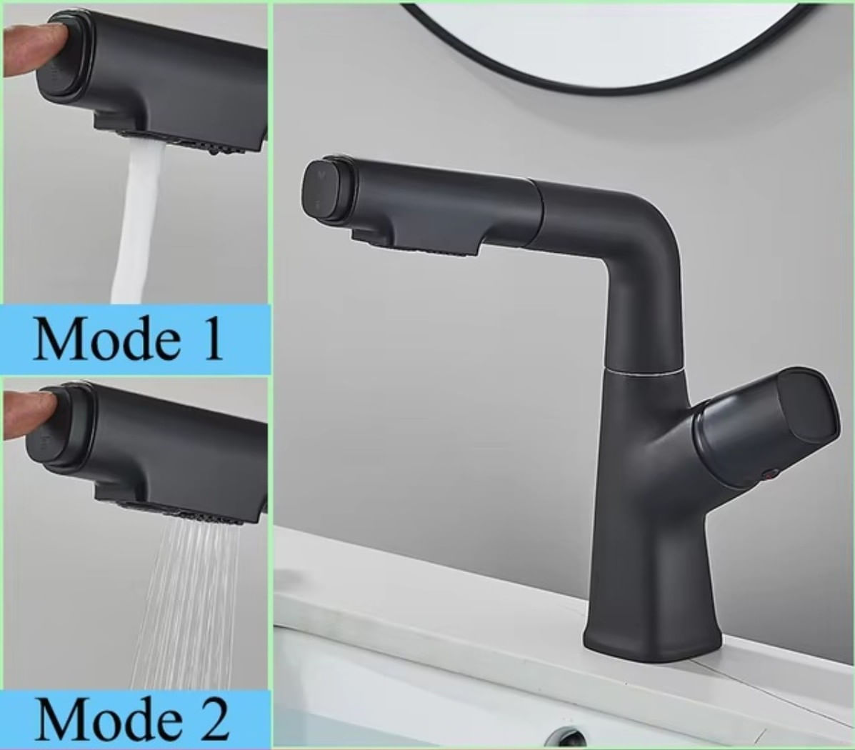 Baterie chiuveta baie, Blackswan, Tip M348, model negru mat liftable, cu doua moduri, dimensiune 24 cm — imaginea 2