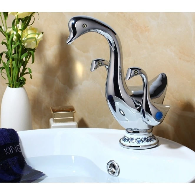Baterie chiuveta baie, Blackswan, Tip M257 Lebada, model crom cu ceramica alba cu model, dimensiune 22 cm — imaginea 2