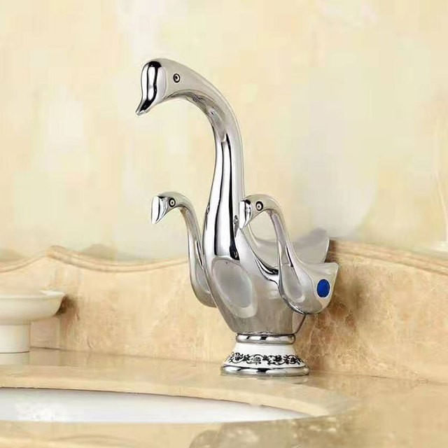 Baterie chiuveta baie, Blackswan, Tip M257 Lebada, model crom cu ceramica alba cu model, dimensiune 22 cm — imaginea 5