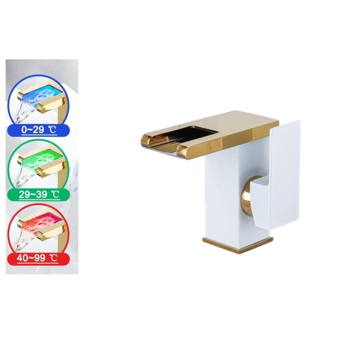 Baterie chiuveta baie, Blackswan, Tip M243, model alb/ auriu scurt cu pipa tip cascada si LED, dimensiune 12.5 cm — imaginea 5