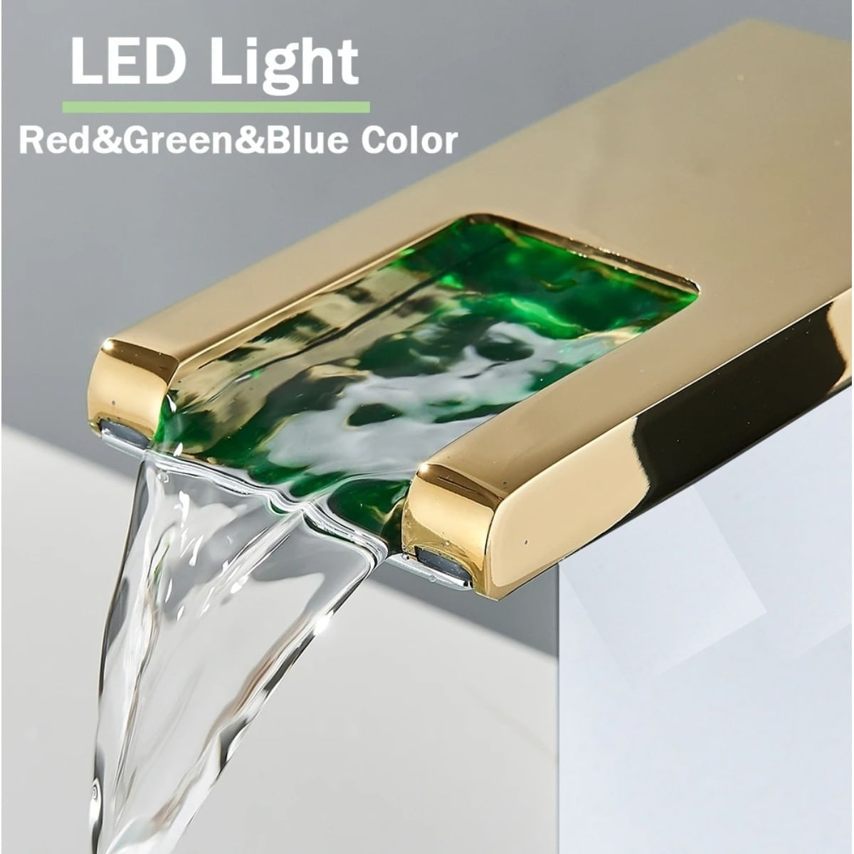 Baterie chiuveta baie, Blackswan, Tip M243, model alb/ auriu scurt cu pipa tip cascada si LED, dimensiune 12.5 cm — imaginea 6