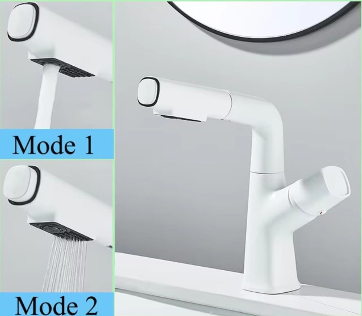 Baterie chiuveta baie, Blackswan, Tip M350, model alb liftable, cu doua moduri, dimensiune 24 cm — imaginea 2
