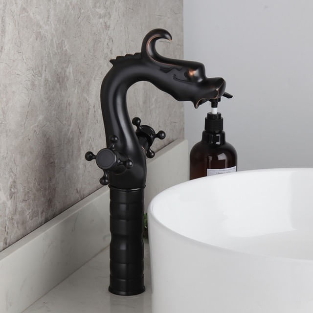 Baterie chiuveta baie, Blackswan, Tip M269 Dragon, model negru cu montare pe blat, dimensiune 34 cm — imaginea 2