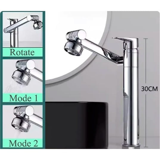 Baterie chiuveta baie, Blackswan, Tip M333, model inalt crom rotativ, cu 2 moduri si pipa mobila, dimensiune 30 cm — imaginea 2