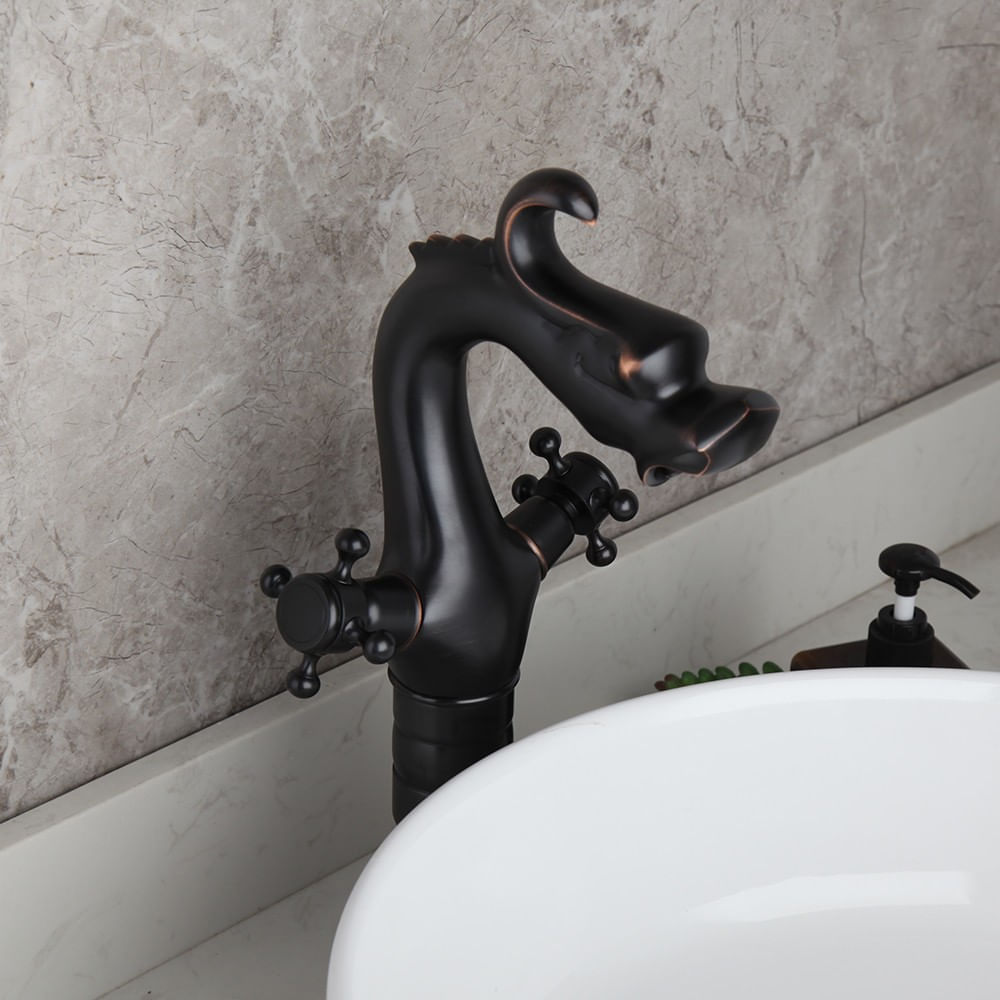 Baterie chiuveta baie, Blackswan, Tip M269 Dragon, model negru cu montare pe blat, dimensiune 34 cm — imaginea 3