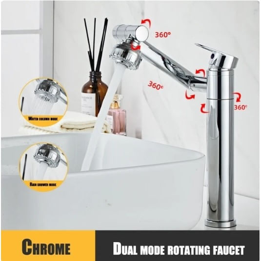 Baterie chiuveta baie, Blackswan, Tip M333, model inalt crom rotativ, cu 2 moduri si pipa mobila, dimensiune 30 cm — imaginea 3