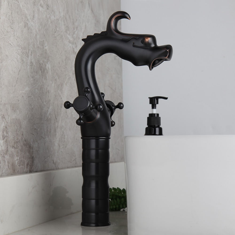 Baterie chiuveta baie, Blackswan, Tip M269 Dragon, model negru cu montare pe blat, dimensiune 34 cm — imaginea 4