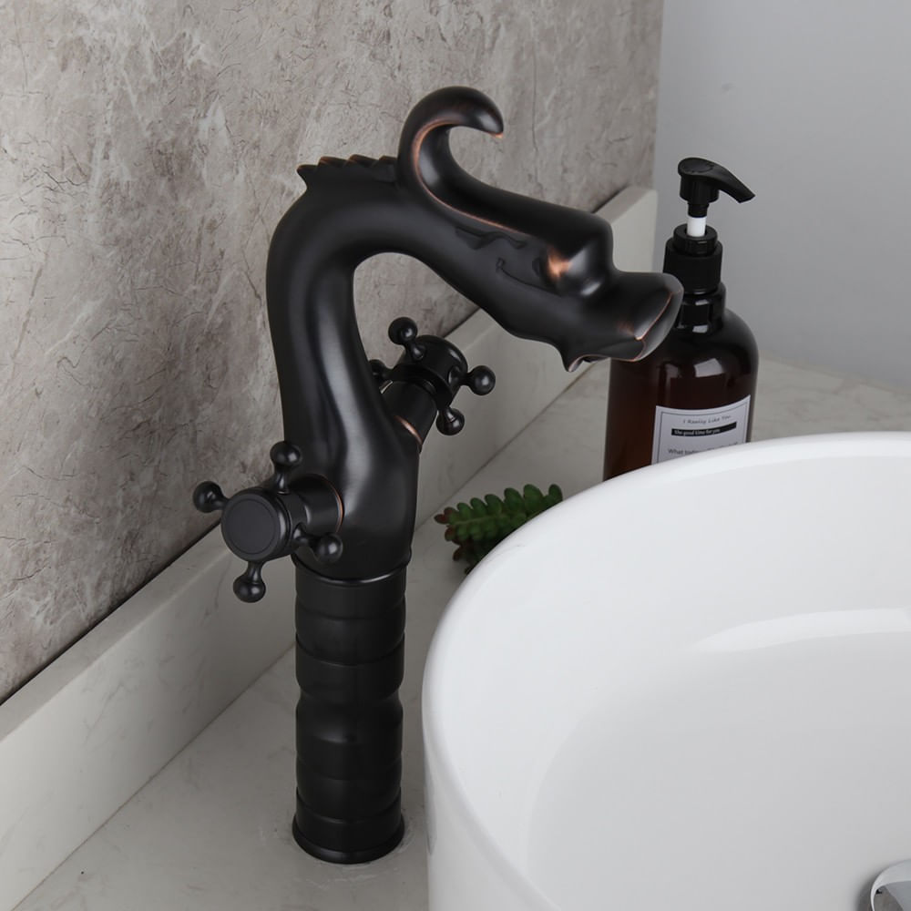 Baterie chiuveta baie, Blackswan, Tip M269 Dragon, model negru cu montare pe blat, dimensiune 34 cm — imaginea 5