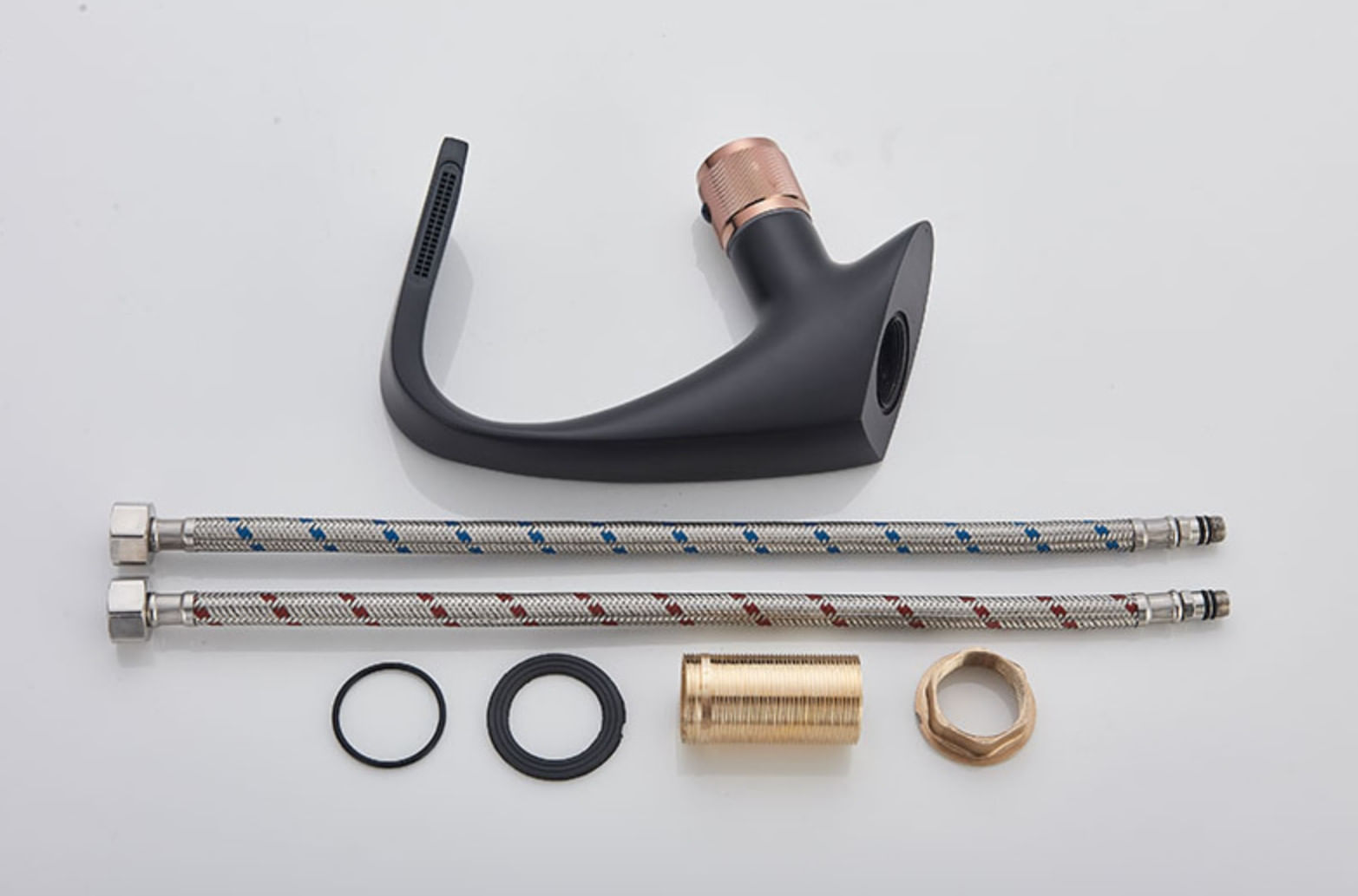 Baterie chiuveta baie, Blackswan, Tip cascada M47, model negru/ rose gold, dimensiune 19 cm — imaginea 6