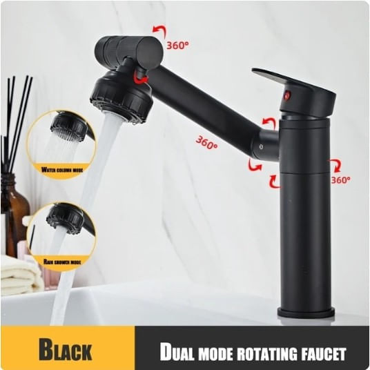 Baterie chiuveta baie, Blackswan, Tip M330, model scurt negru mat rotativ, cu 2 moduri si pipa mobila, dimensiune 20 cm — imaginea 3