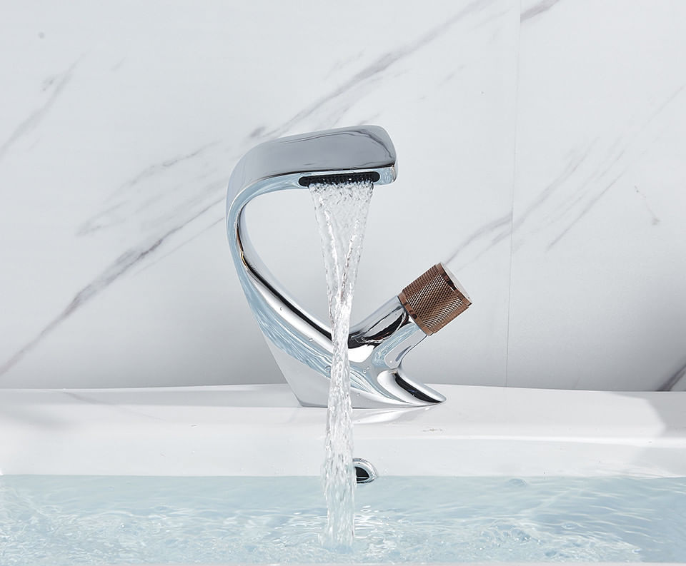 Baterie chiuveta baie, Blackswan, Tip cascada M46, model crom/ rose gold, dimensiune 19 cm — imaginea 2