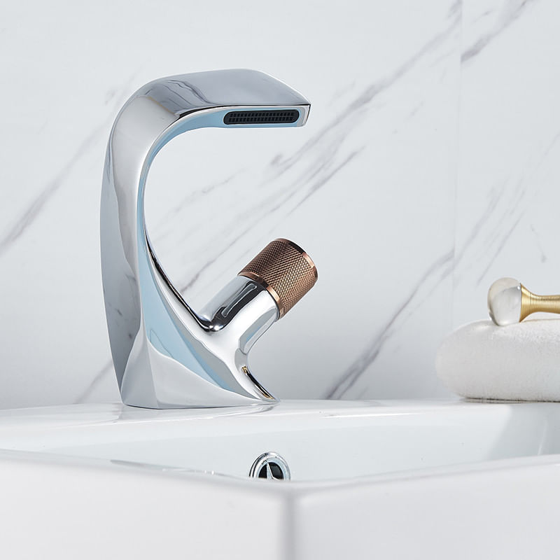 Baterie chiuveta baie, Blackswan, Tip cascada M46, model crom/ rose gold, dimensiune 19 cm — imaginea 4