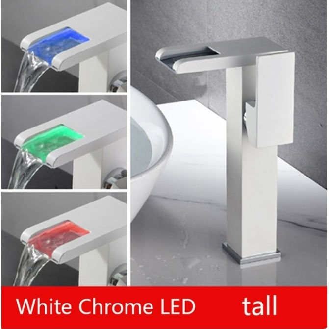 Baterie chiuveta baie, Blackswan, Tip M299, model alb inalt cu pipa tip cascada si LED, dimensiune 24 cm — imaginea 2