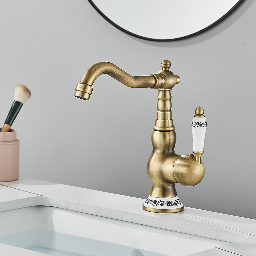 Baterie chiuveta baie, Blackswan, Tip M334, model scurt bronz antichizat cu ceramica, dimensiune 23 cm — imaginea 2