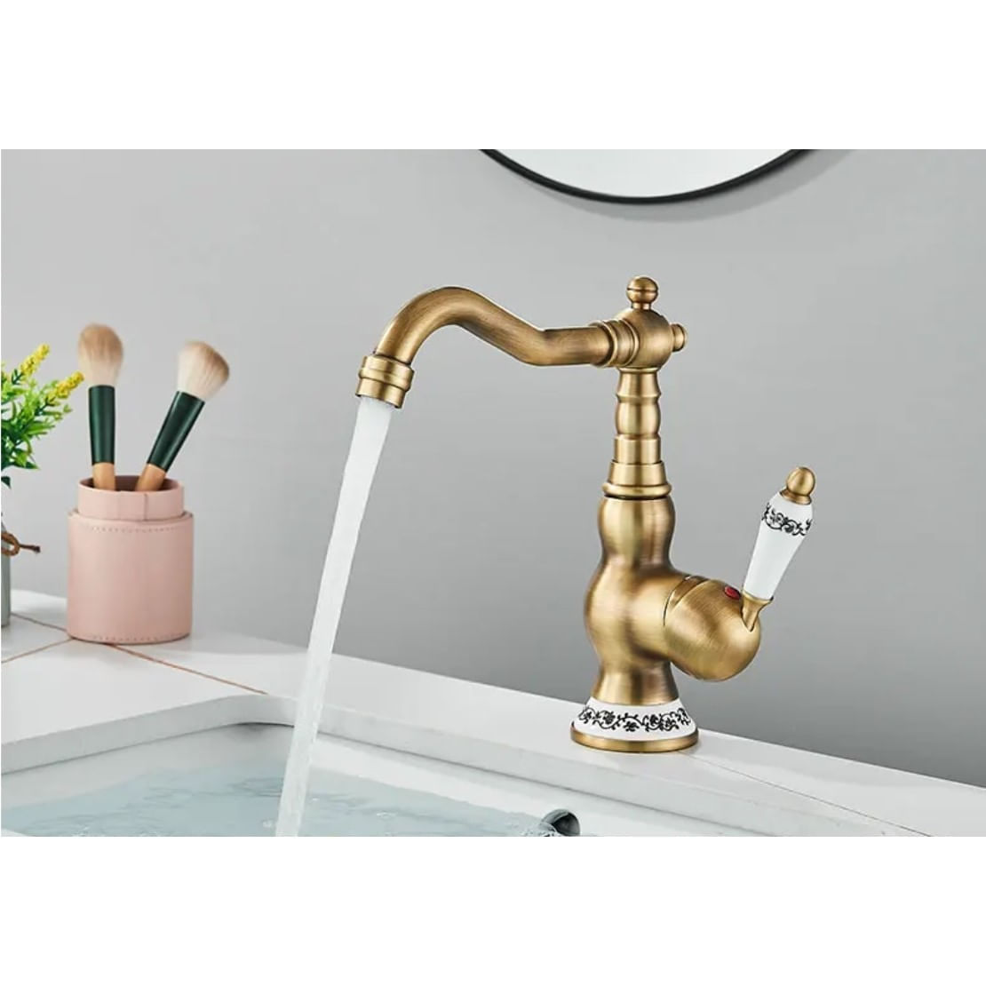 Baterie chiuveta baie, Blackswan, Tip M334, model scurt bronz antichizat cu ceramica, dimensiune 23 cm — imaginea 3