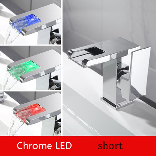 Baterie chiuveta baie, Blackswan, Tip M188, model crom scurt cu pipa tip cascada si LED, dimensiune 12.5 cm — imaginea 3