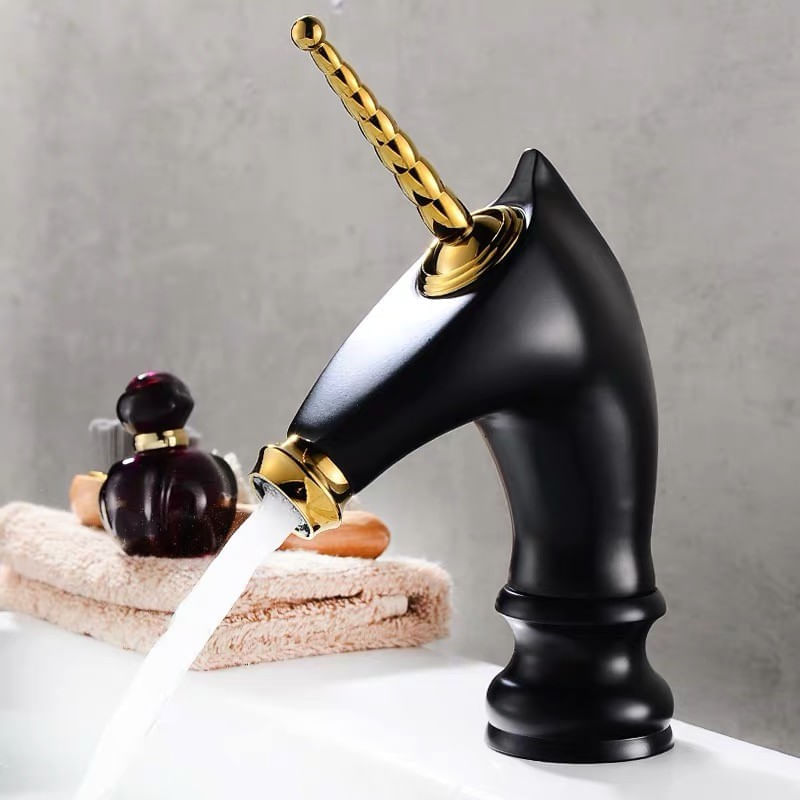 Baterie chiuveta baie, Blackswan, Tip M280 Unicorn, model negru/ auriu lucios scurt, dimensiune 20 cm — imaginea 2