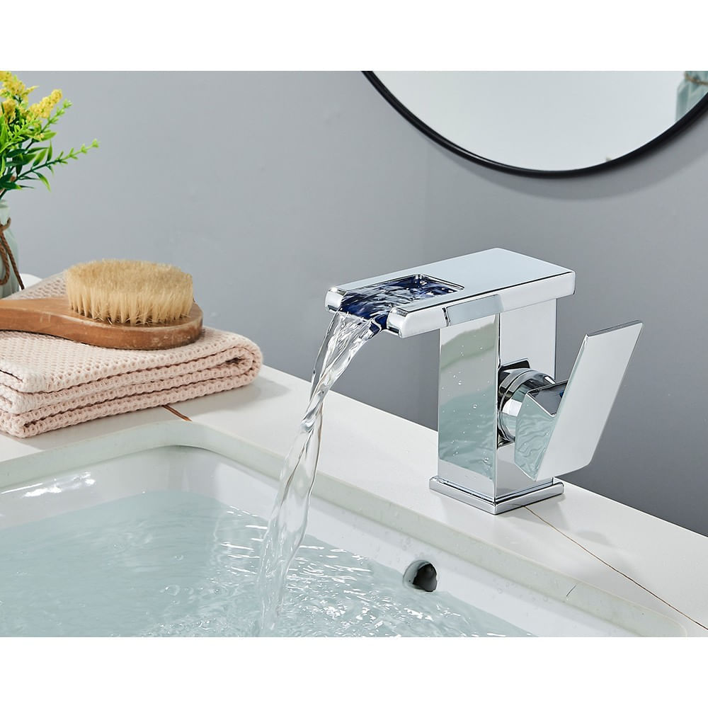 Baterie chiuveta baie, Blackswan, Tip M188, model crom scurt cu pipa tip cascada si LED, dimensiune 12.5 cm — imaginea 5