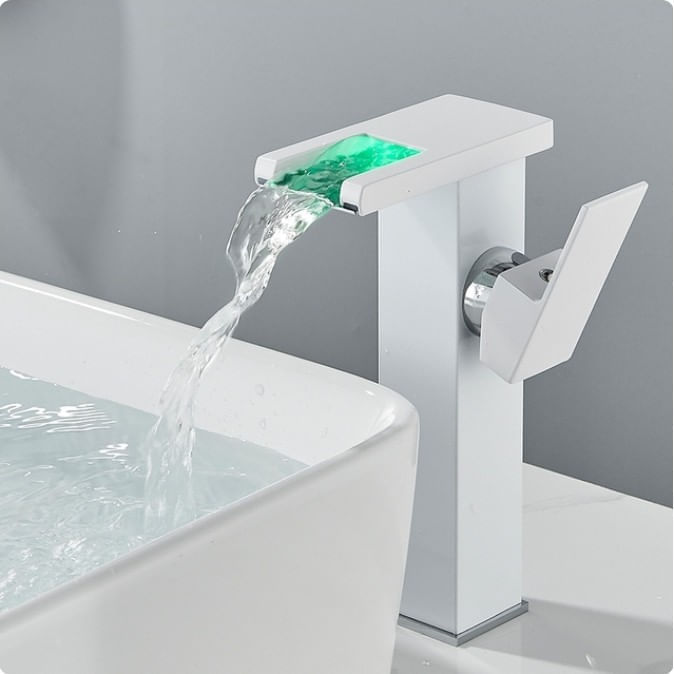 Baterie chiuveta baie, Blackswan, Tip M299, model alb inalt cu pipa tip cascada si LED, dimensiune 24 cm — imaginea 6