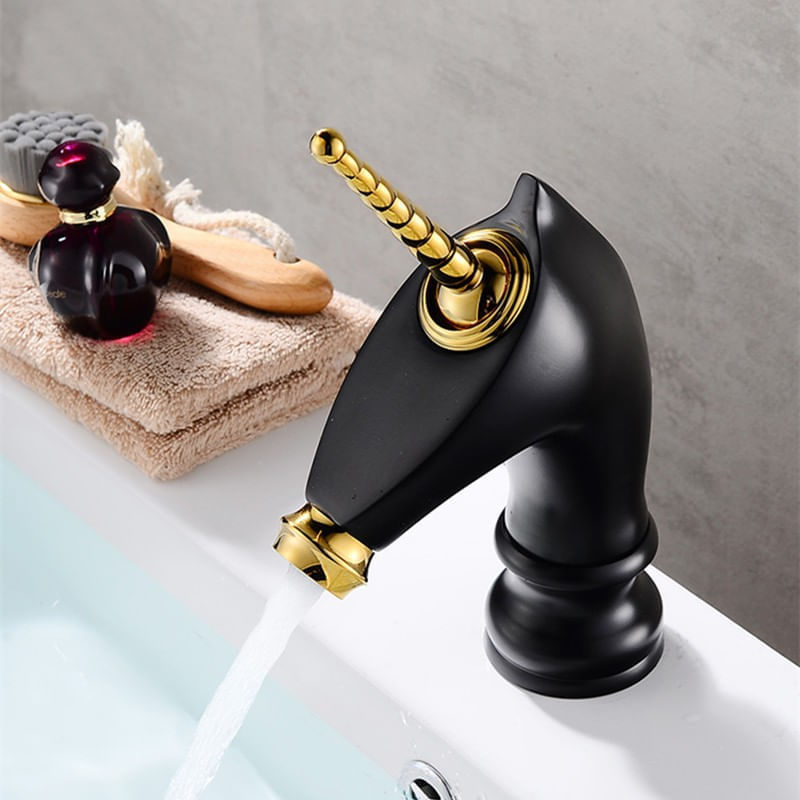 Baterie chiuveta baie, Blackswan, Tip M280 Unicorn, model negru/ auriu lucios scurt, dimensiune 20 cm — imaginea 3