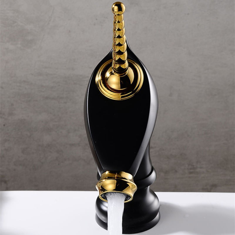 Baterie chiuveta baie, Blackswan, Tip M280 Unicorn, model negru/ auriu lucios scurt, dimensiune 20 cm — imaginea 4
