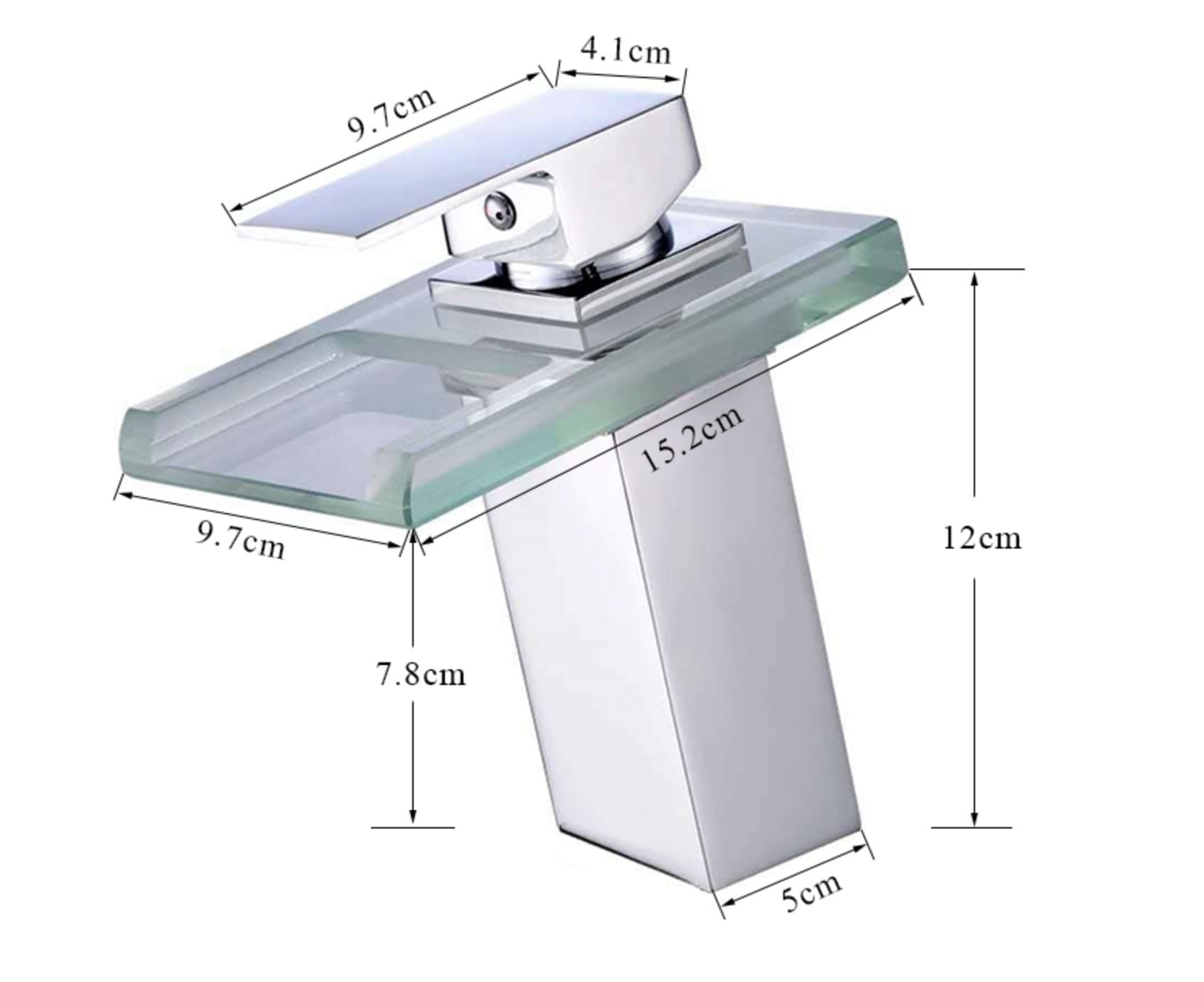Baterie chiuveta baie cu led, Blackswan, Tip cascada M7, sticla securizata transparenta, dimensiuni 12 x 15.2 cm — imaginea 5
