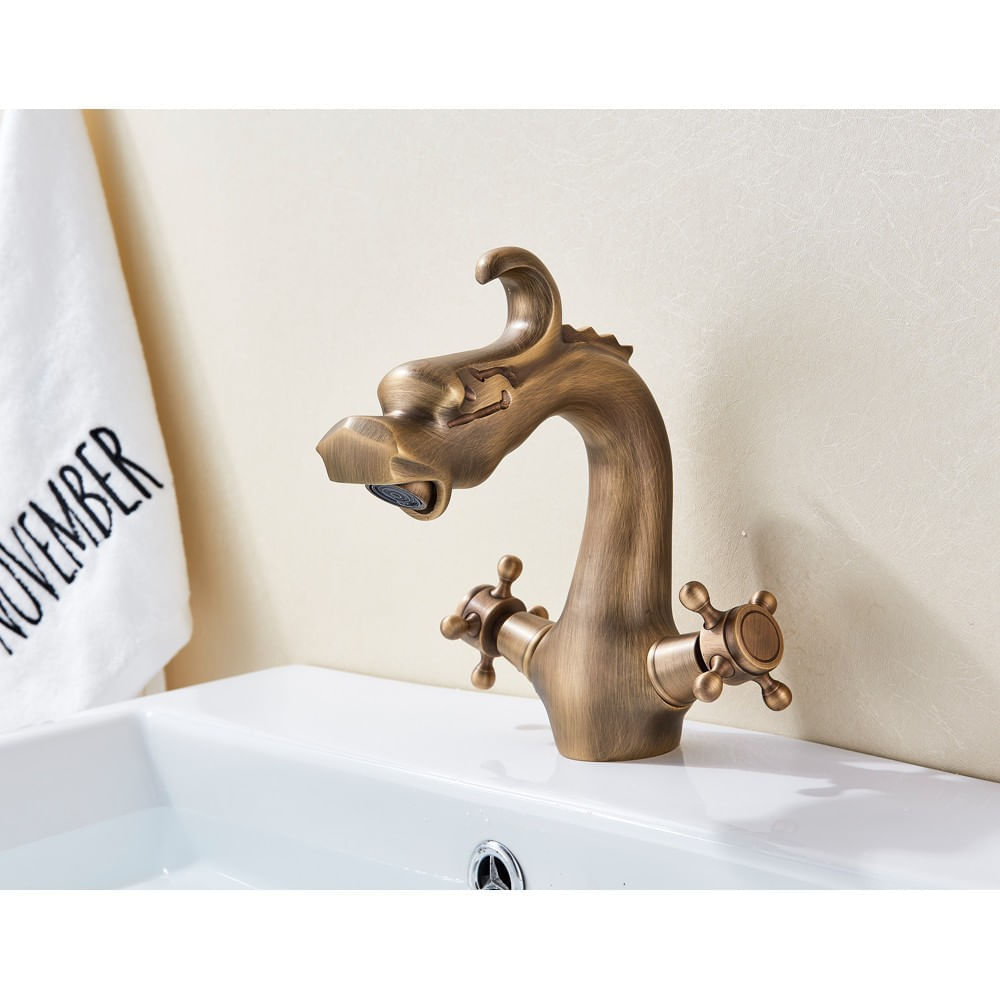 Baterie chiuveta baie, Blackswan, Tip M266 Dragon, model bronz antichizat, dimensiune 20 cm — imaginea 4