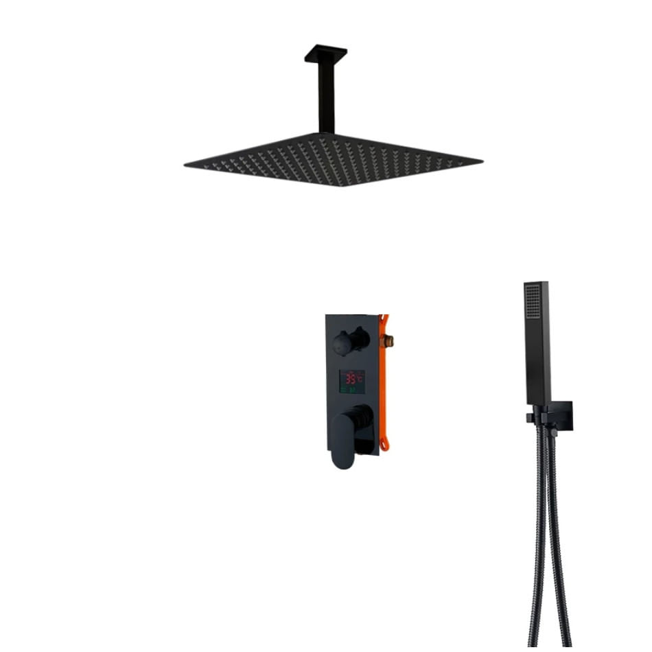 Set baterie dus, Blackswan, Tip M73.50, model smart negru mat, dimensiune 25 cm