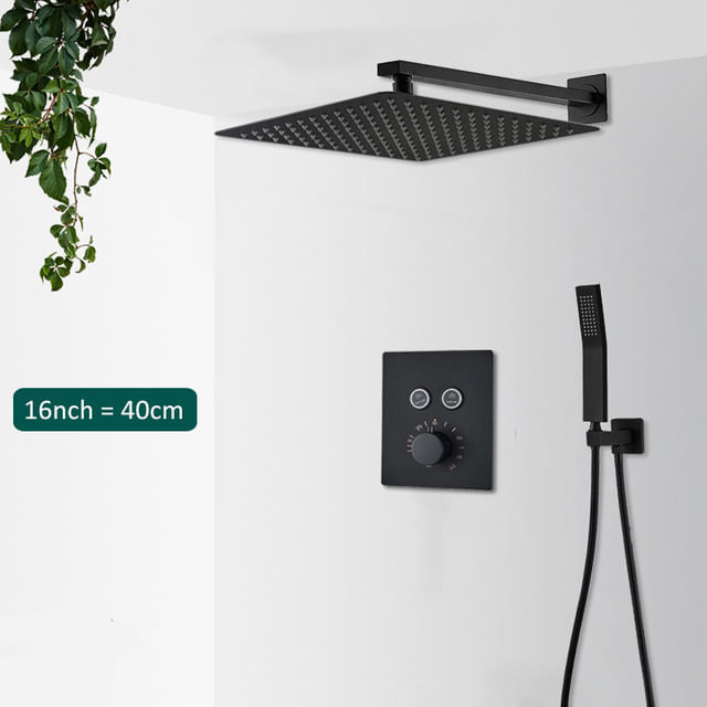 Set baterie dus, Blackswan, Tip M150, model negru mat, cu 2 cai si termostat, dimensiune 40 cm — imaginea 2