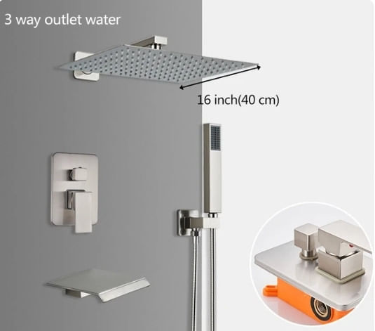 Set baterie dus, Blackswan, Tip M252, model nichel mat, cu 3 cai si pipa tip cascada, dimensiune 40 cm — imaginea 2